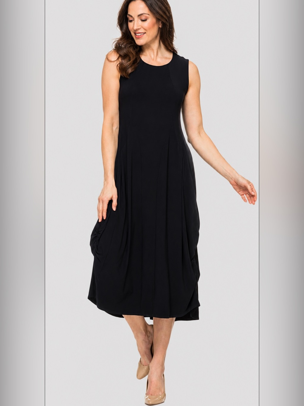 NWT Joseph Ribkoff 192009 Black Bubble Hem Midi Dress Sleeveless Size 12